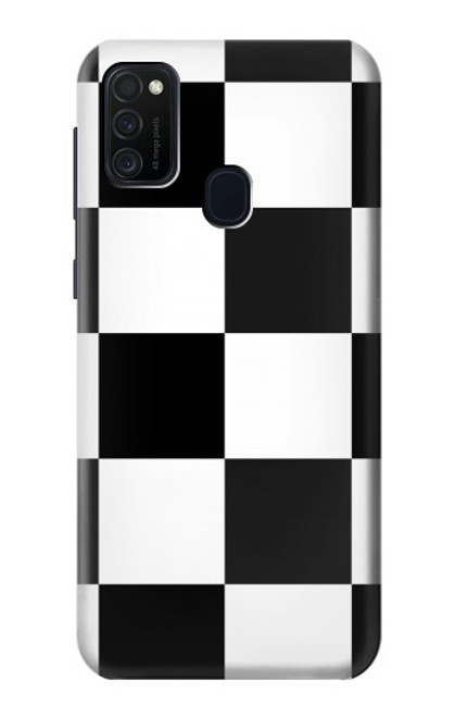 W2492 Black and White Check Hard Case and Leather Flip Case For Samsung Galaxy M21