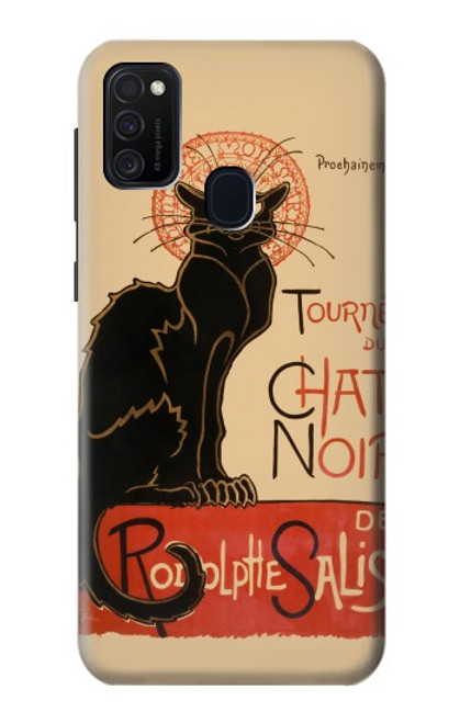 W2739 Chat Noir Black Cat Vintage Hard Case and Leather Flip Case For Samsung Galaxy M21