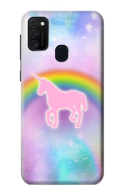 W3070 Rainbow Unicorn Pastel Sky Hard Case and Leather Flip Case For Samsung Galaxy M21