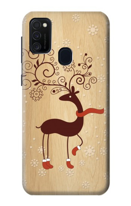 W3081 Wooden Raindeer Graphic Printed Hard Case and Leather Flip Case For Samsung Galaxy M21