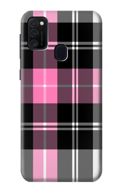 W3091 Pink Plaid Pattern Hard Case and Leather Flip Case For Samsung Galaxy M21