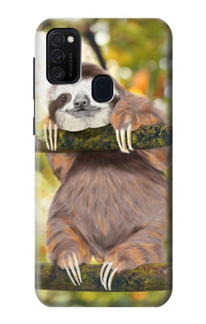 W3138 Cute Baby Sloth Paint Hard Case and Leather Flip Case For Samsung Galaxy M21