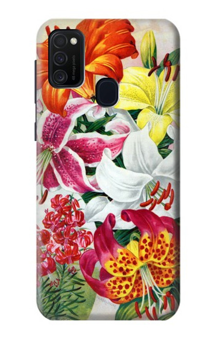 W3205 Retro Art Flowers Hard Case and Leather Flip Case For Samsung Galaxy M21