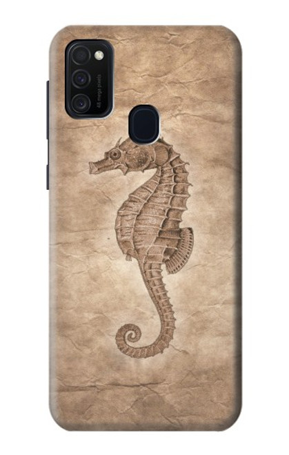 W3214 Seahorse Skeleton Fossil Hard Case and Leather Flip Case For Samsung Galaxy M21