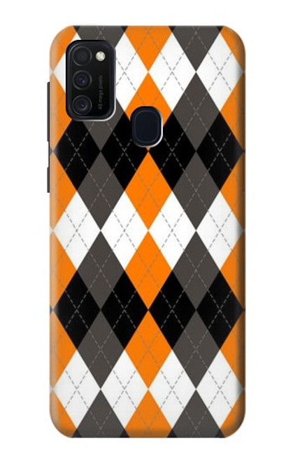 W3421 Black Orange White Argyle Plaid Hard Case and Leather Flip Case For Samsung Galaxy M21