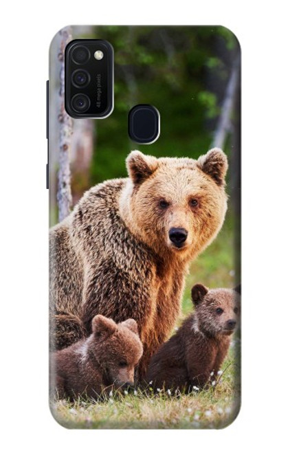 W3558 Bear Family Hard Case and Leather Flip Case For Samsung Galaxy M21