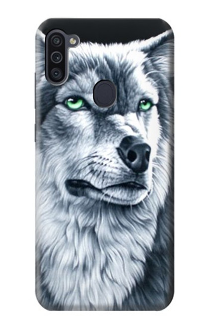 W0123 Grim White Wolf Hard Case and Leather Flip Case For Samsung Galaxy M11