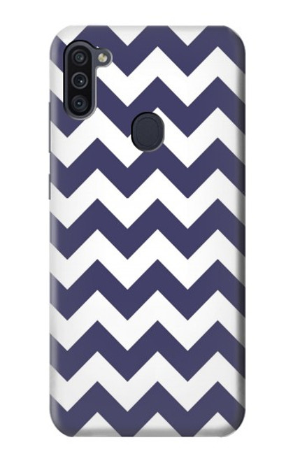 W2345 Navy Blue Shavron Zig Zag Pattern Hard Case and Leather Flip Case For Samsung Galaxy M11