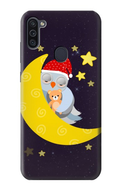 W2849 Cute Sleepy Owl Moon Night Hard Case and Leather Flip Case For Samsung Galaxy M11