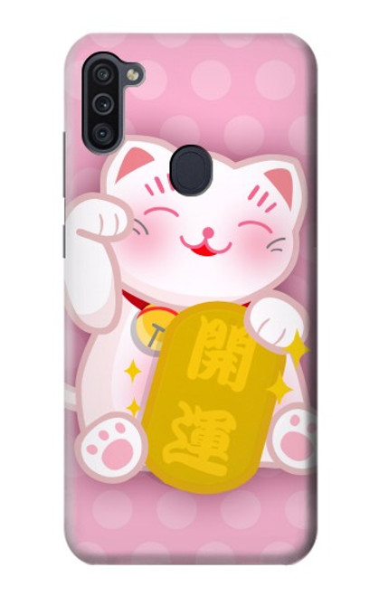 W3025 Pink Maneki Neko Lucky Cat Hard Case and Leather Flip Case For Samsung Galaxy M11