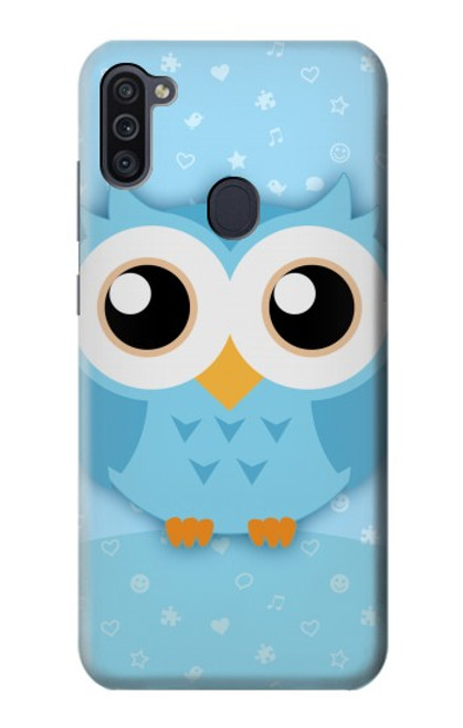 W3029 Cute Blue Owl Hard Case and Leather Flip Case For Samsung Galaxy M11