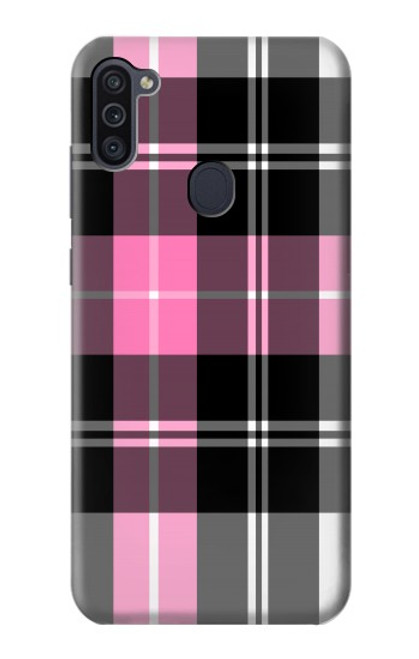 W3091 Pink Plaid Pattern Hard Case and Leather Flip Case For Samsung Galaxy M11