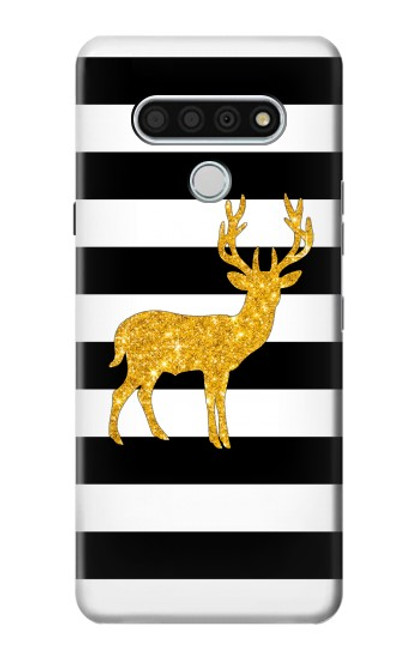 W2794 Black and White Striped Deer Gold Sparkles Hard Case and Leather Flip Case For LG Stylo 6