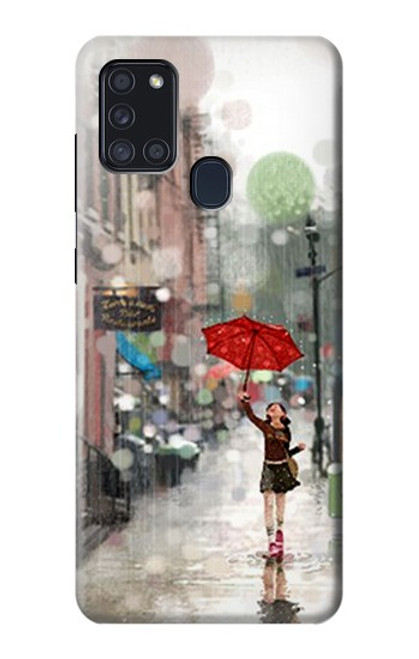 W0108 Girl in The Rain Hard Case and Leather Flip Case For Samsung Galaxy A21s