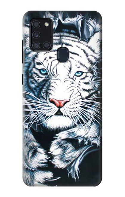 W0265 White Tiger Hard Case and Leather Flip Case For Samsung Galaxy A21s