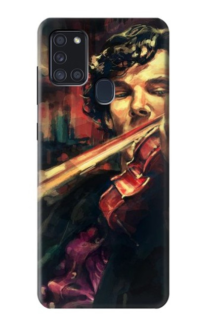 W0723 Violin Art Paint Hard Case and Leather Flip Case For Samsung Galaxy A21s