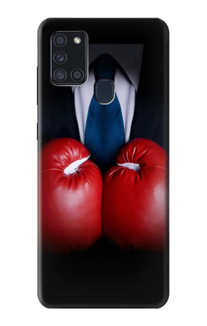 W2261 Businessman Black Suit With Boxing Gloves Hard Case and Leather Flip Case For Samsung Galaxy A21s