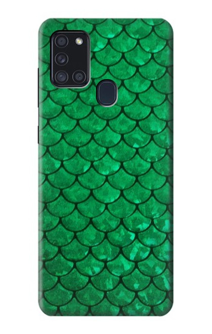 W2704 Green Fish Scale Pattern Graphic Hard Case and Leather Flip Case For Samsung Galaxy A21s