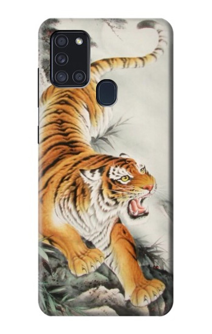 W2751 Chinese Tiger Brush Painting Hard Case and Leather Flip Case For Samsung Galaxy A21s