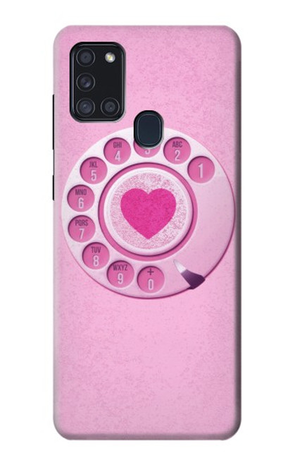 W2847 Pink Retro Rotary Phone Hard Case and Leather Flip Case For Samsung Galaxy A21s