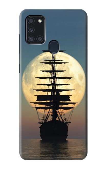 W2897 Pirate Ship Moon Night Hard Case and Leather Flip Case For Samsung Galaxy A21s