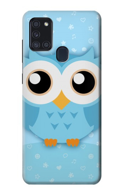 W3029 Cute Blue Owl Hard Case and Leather Flip Case For Samsung Galaxy A21s