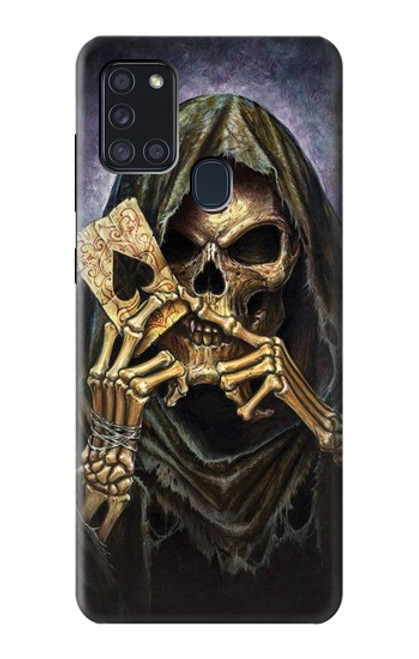 W3594 Grim Reaper Wins Poker Hard Case and Leather Flip Case For Samsung Galaxy A21s