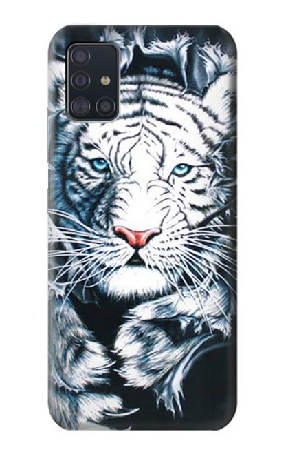 W0265 White Tiger Hard Case and Leather Flip Case For Samsung Galaxy A51 5G [for A51 5G only. NOT for A51]