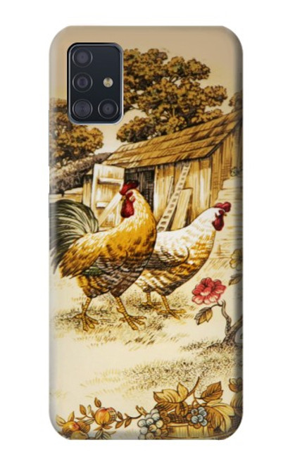 W2181 French Country Chicken Hard Case and Leather Flip Case For Samsung Galaxy A51 5G [for A51 5G only. NOT for A51]