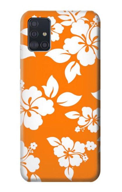 W2245 Hawaiian Hibiscus Orange Pattern Hard Case and Leather Flip Case For Samsung Galaxy A51 5G [for A51 5G only. NOT for A51]