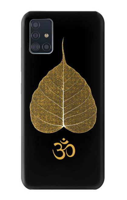 W2331 Gold Leaf Buddhist Om Symbol Hard Case and Leather Flip Case For Samsung Galaxy A51 5G [for A51 5G only. NOT for A51]