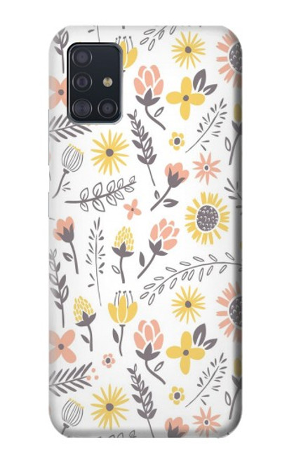 W2354 Pastel Flowers Pattern Hard Case and Leather Flip Case For Samsung Galaxy A51 5G [for A51 5G only. NOT for A51]