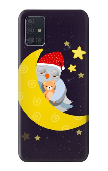 W2849 Cute Sleepy Owl Moon Night Hard Case and Leather Flip Case For Samsung Galaxy A51 5G [for A51 5G only. NOT for A51]