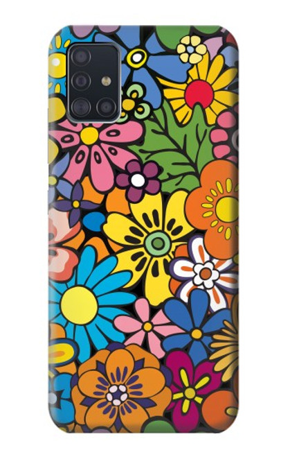 W3281 Colorful Hippie Flowers Pattern Hard Case and Leather Flip Case For Samsung Galaxy A51 5G [for A51 5G only. NOT for A51]