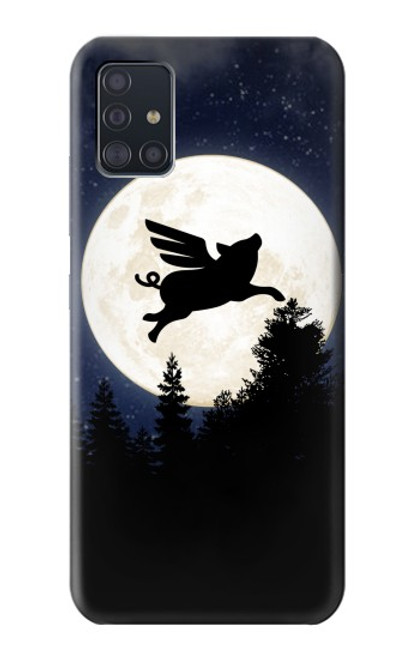 W3289 Flying Pig Full Moon Night Hard Case and Leather Flip Case For Samsung Galaxy A51 5G [for A51 5G only. NOT for A51]