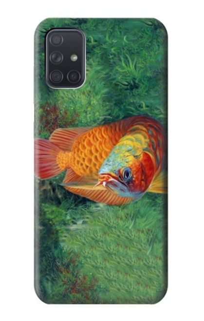 W1157 Red Arowana Fish Hard Case and Leather Flip Case For Samsung Galaxy A71 5G [for A71 5G only. NOT for A71]
