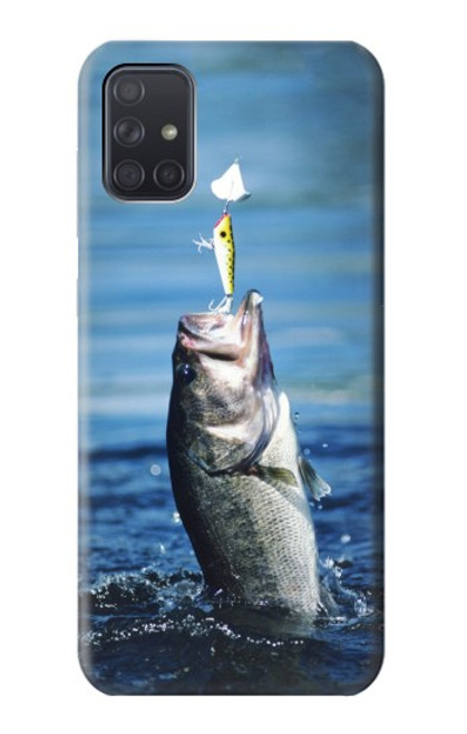 W1594 Bass Fishing Hard Case and Leather Flip Case For Samsung Galaxy A71 5G [for A71 5G only. NOT for A71]