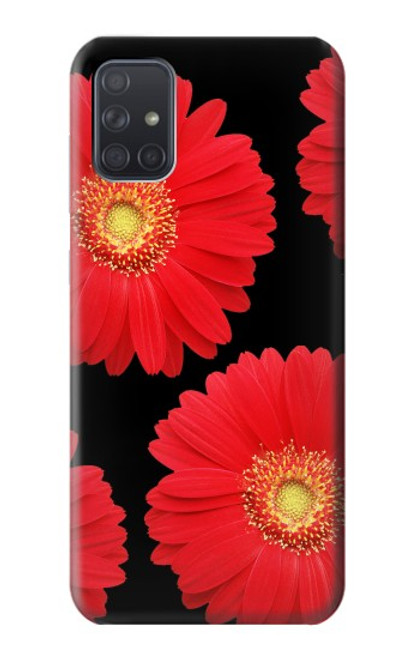 W2478 Red Daisy flower Hard Case and Leather Flip Case For Samsung Galaxy A71 5G [for A71 5G only. NOT for A71]