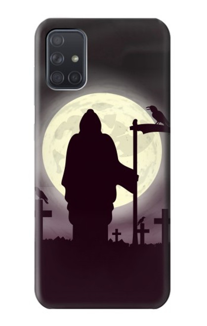 W3262 Grim Reaper Night Moon Cemetery Hard Case and Leather Flip Case For Samsung Galaxy A71 5G [for A71 5G only. NOT for A71]