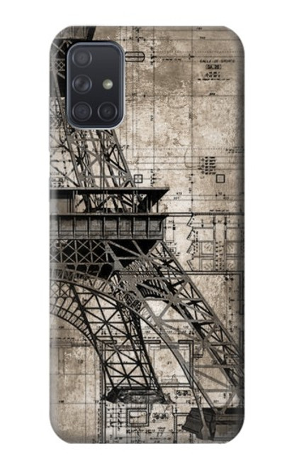 W3416 Eiffel Tower Blueprint Hard Case and Leather Flip Case For Samsung Galaxy A71 5G [for A71 5G only. NOT for A71]