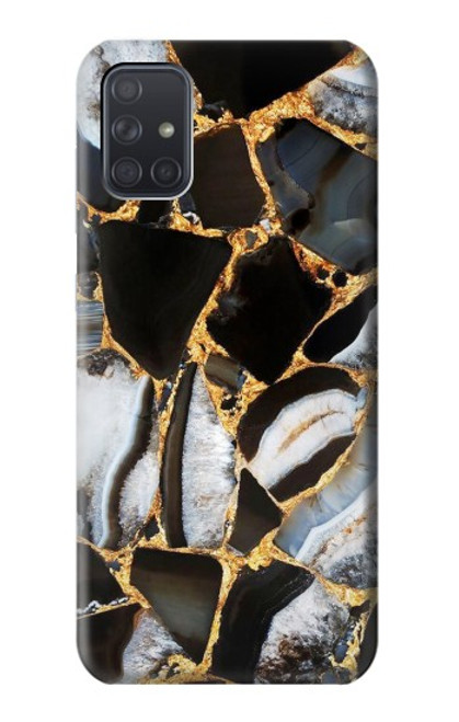 W3419 Gold Marble Graphic Print Hard Case and Leather Flip Case For Samsung Galaxy A71 5G [for A71 5G only. NOT for A71]