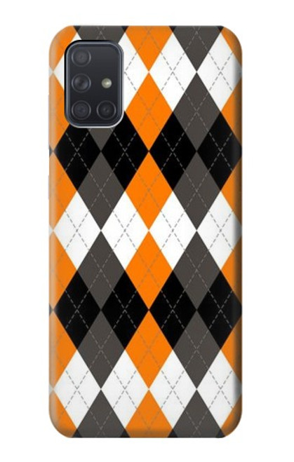W3421 Black Orange White Argyle Plaid Hard Case and Leather Flip Case For Samsung Galaxy A71 5G [for A71 5G only. NOT for A71]