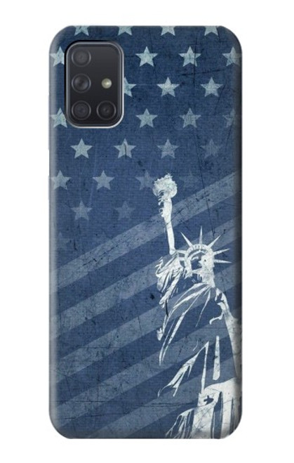 W3450 US Flag Liberty Statue Hard Case and Leather Flip Case For Samsung Galaxy A71 5G [for A71 5G only. NOT for A71]