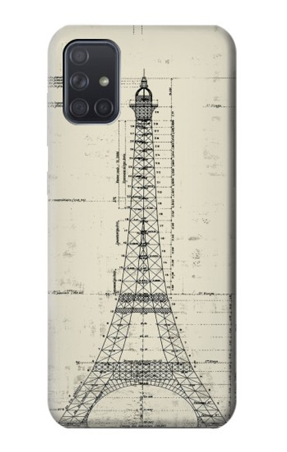 W3474 Eiffel Architectural Drawing Hard Case and Leather Flip Case For Samsung Galaxy A71 5G [for A71 5G only. NOT for A71]