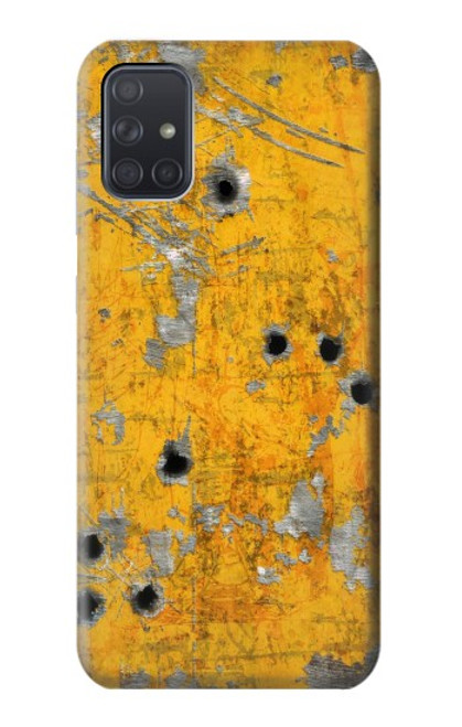 W3528 Bullet Rusting Yellow Metal Hard Case and Leather Flip Case For Samsung Galaxy A71 5G [for A71 5G only. NOT for A71]