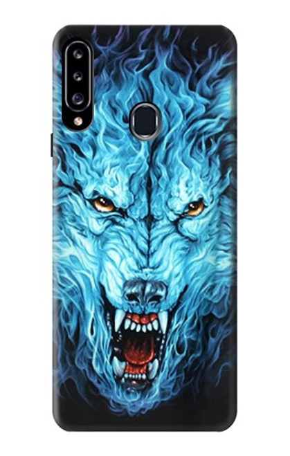 W0752 Blue Fire Grim Wolf Hard Case and Leather Flip Case For Samsung Galaxy A20s