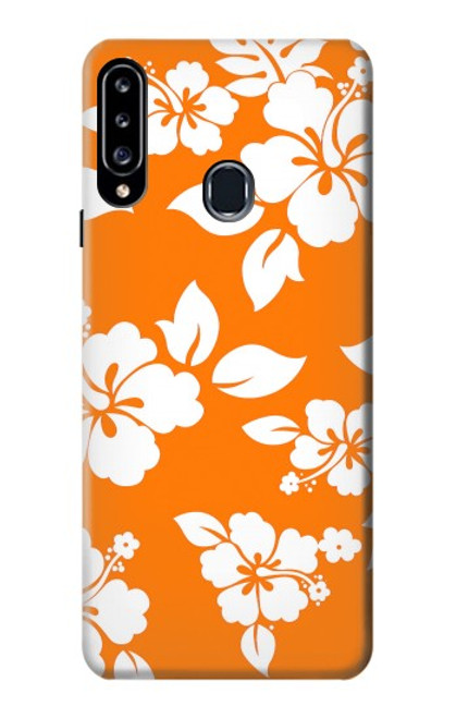 W2245 Hawaiian Hibiscus Orange Pattern Hard Case and Leather Flip Case For Samsung Galaxy A20s