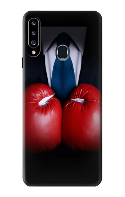 W2261 Businessman Black Suit With Boxing Gloves Hard Case and Leather Flip Case For Samsung Galaxy A20s