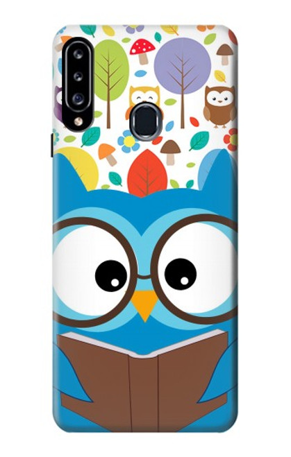 W2521 Cute Nerd Owl Cartoon Hard Case and Leather Flip Case For Samsung Galaxy A20s