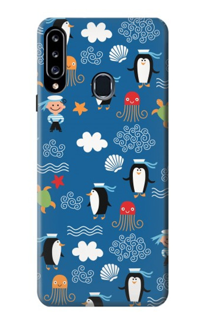 W2572 Marine Penguin Pattern Hard Case and Leather Flip Case For Samsung Galaxy A20s